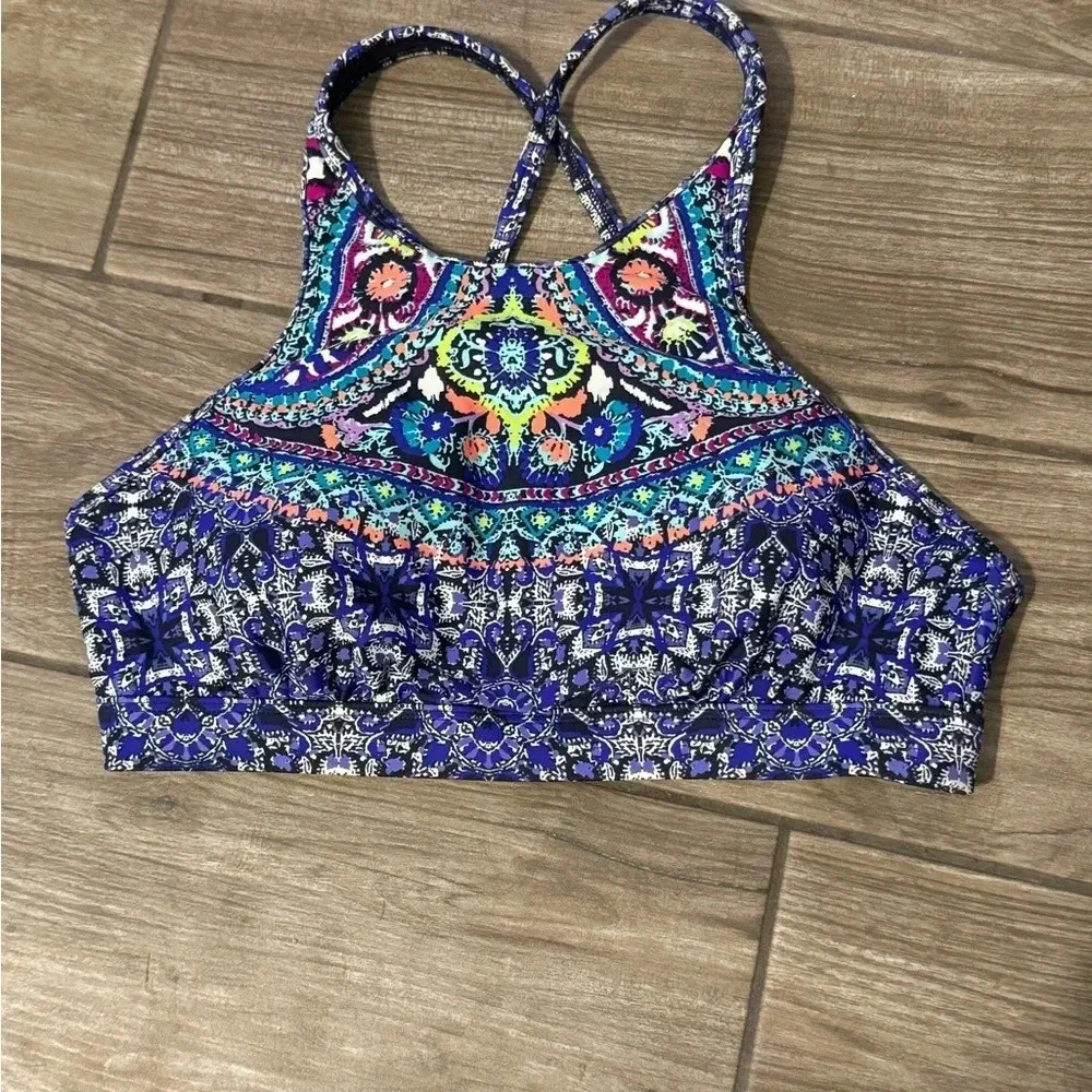Athleta High Neck Criss Cross Back Swim Top Underwire Boho Beach Women's 32 B/C